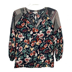 Jodifl V Neck‎ Floral Boho Peasant Top Poet Sleeve Blouse Women Size Medium
